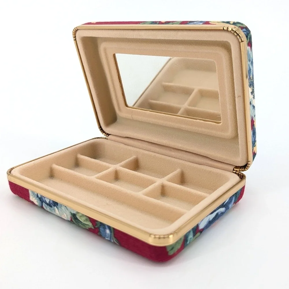 Vintage Floral Tapestry Jewelry Travel Case Mirror‎ Cottagecore Organizer Bag